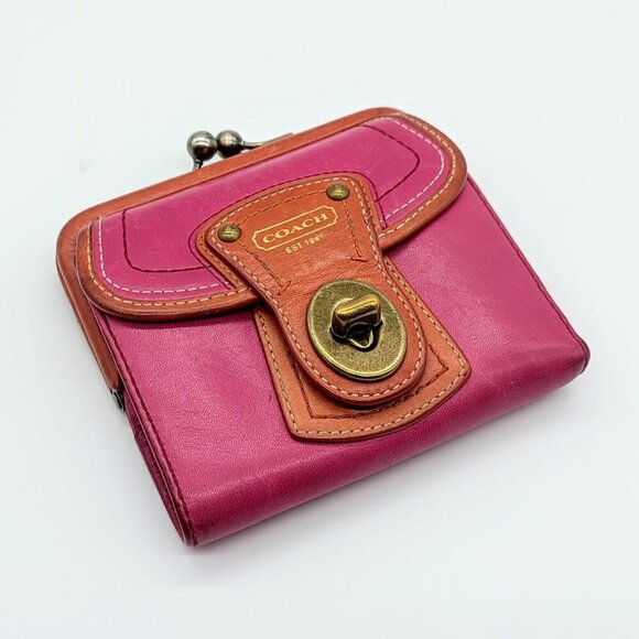 Vintage Coach Legacy Kiss-Lock Two-Tone Leather Wallet - Picture 2 of 12